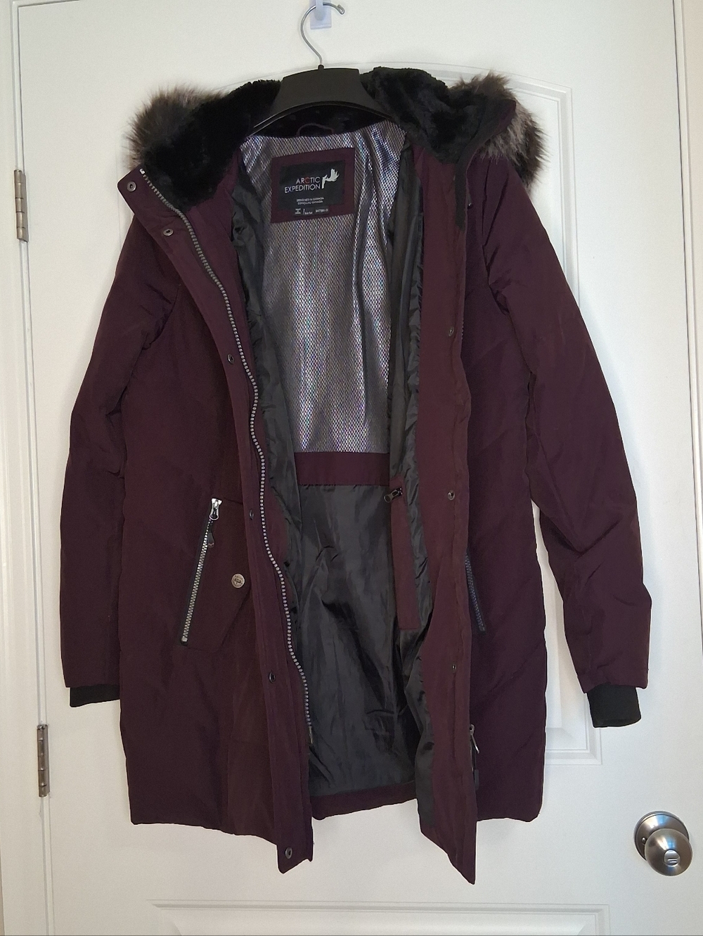 Arctic Expedition Hooded Down Parka Jacket Coat Sz Med Burgundy Like New Canada - Picture 3 of 16